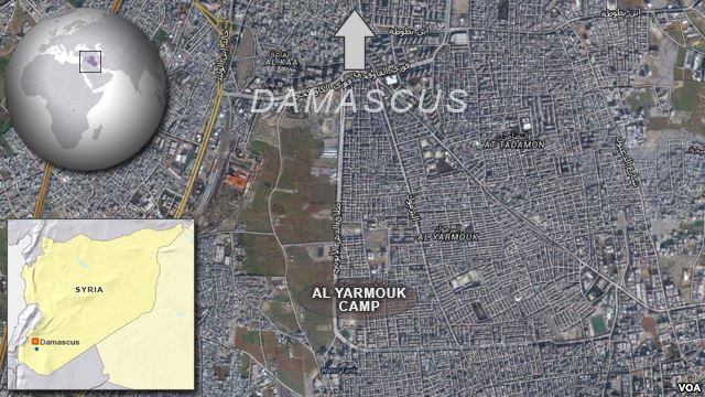 Peta wilayah kamp penampungan pengungsi di Yarmouk, dekat Damaskus, Suriah.